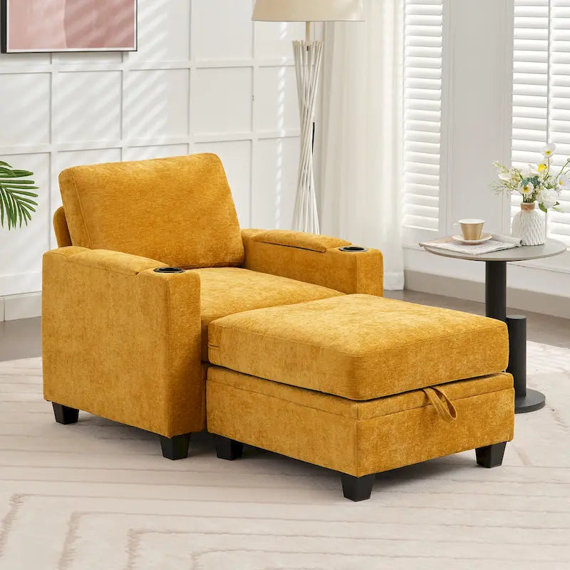 Chenille-Einzelschlafsofa mit abnehmbarem Hocker