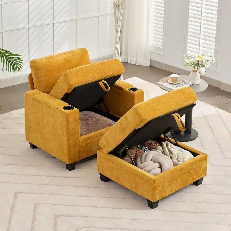 Chenille-Einzelschlafsofa mit abnehmbarem Hocker