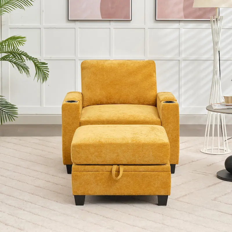 Chenille-Einzelschlafsofa mit abnehmbarem Hocker