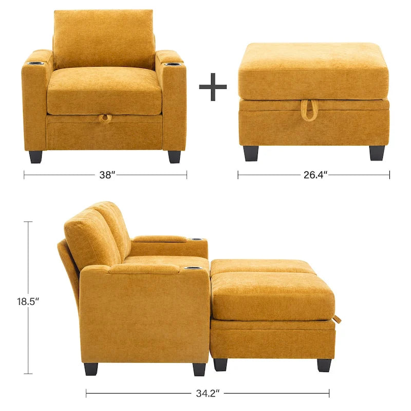 Chenille-Einzelschlafsofa mit abnehmbarem Hocker