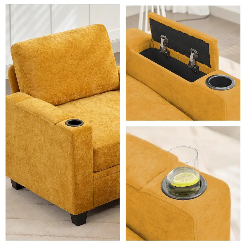 Chenille-Einzelschlafsofa mit abnehmbarem Hocker