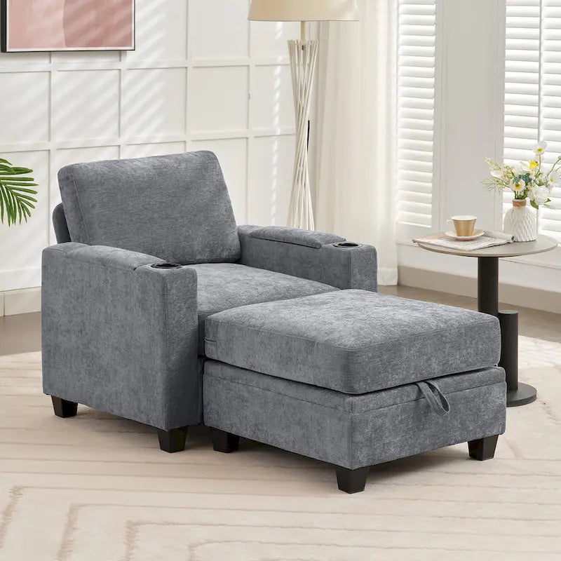 Chenille-Einzelschlafsofa mit abnehmbarem Hocker