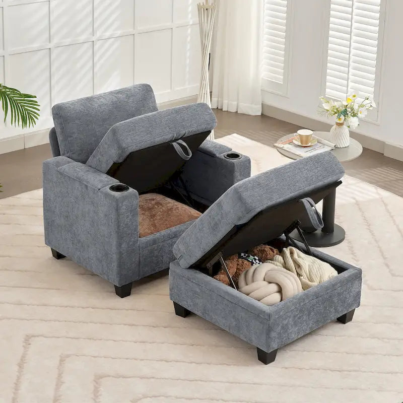 Chenille-Einzelschlafsofa mit abnehmbarem Hocker