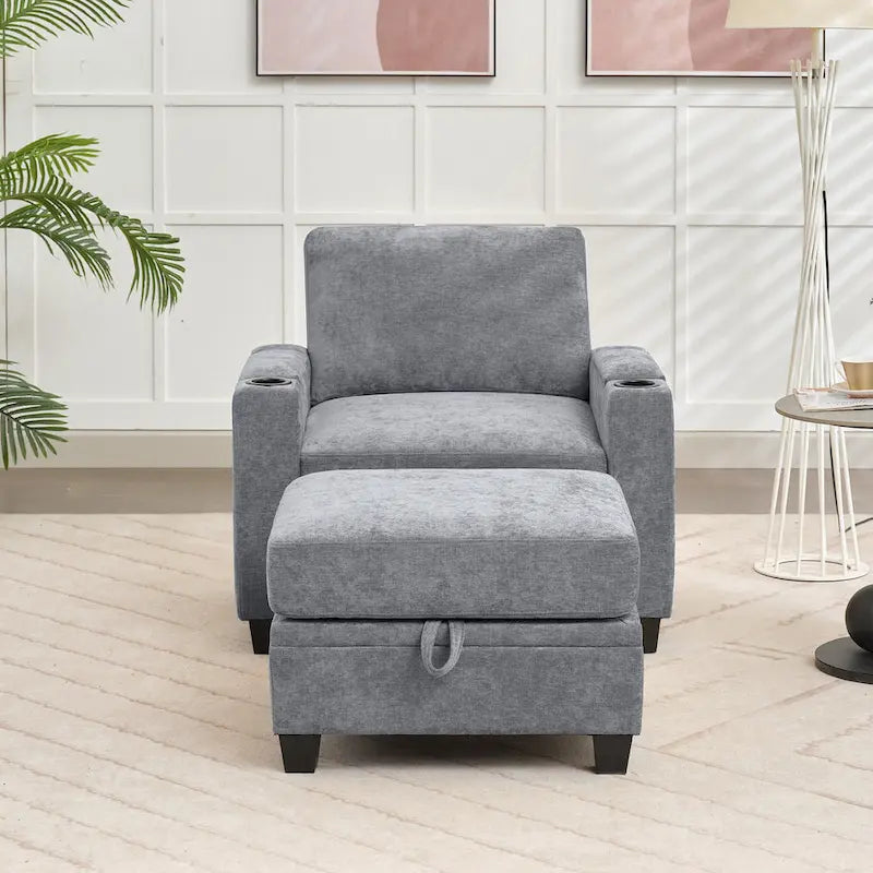 Chenille-Einzelschlafsofa mit abnehmbarem Hocker