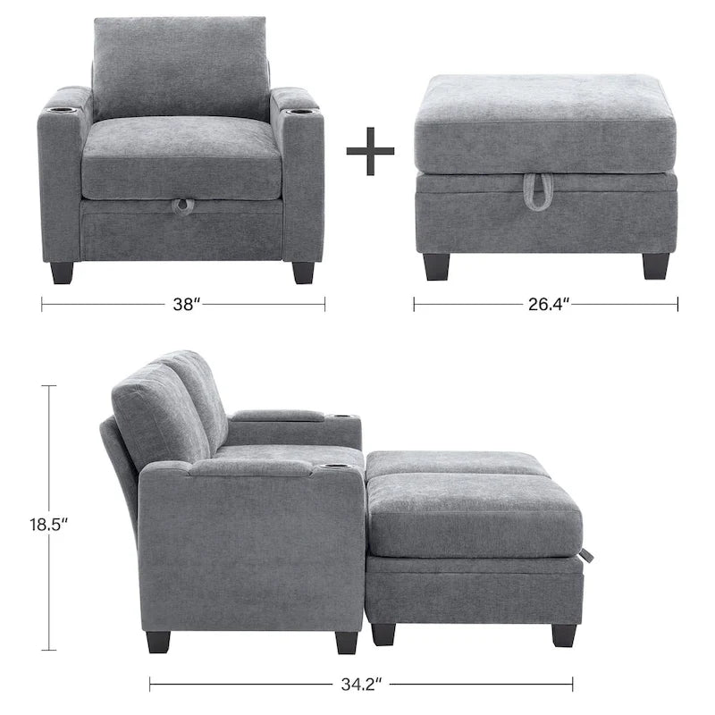 Chenille-Einzelschlafsofa mit abnehmbarem Hocker