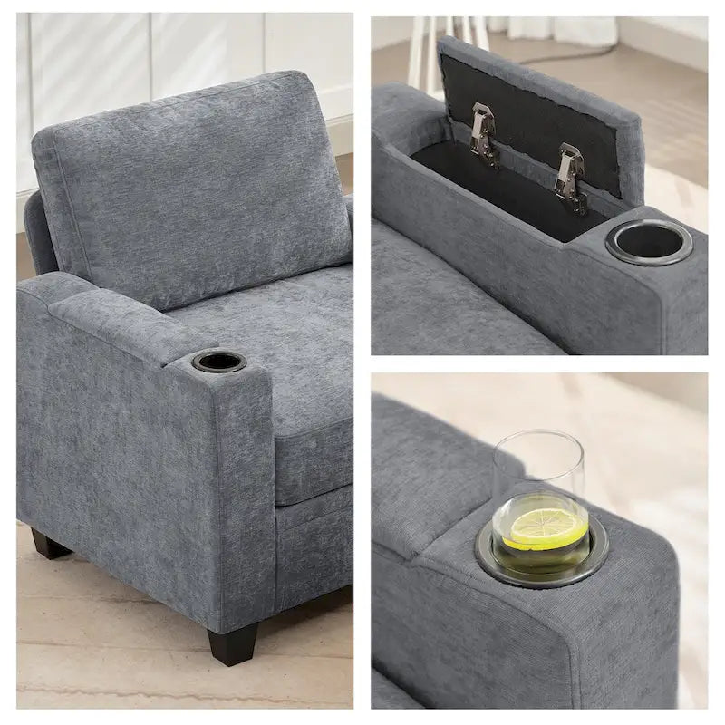 Chenille-Einzelschlafsofa mit abnehmbarem Hocker