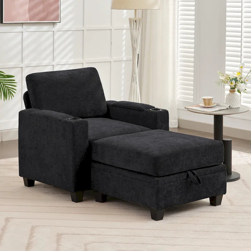 Chenille-Einzelschlafsofa mit abnehmbarem Hocker