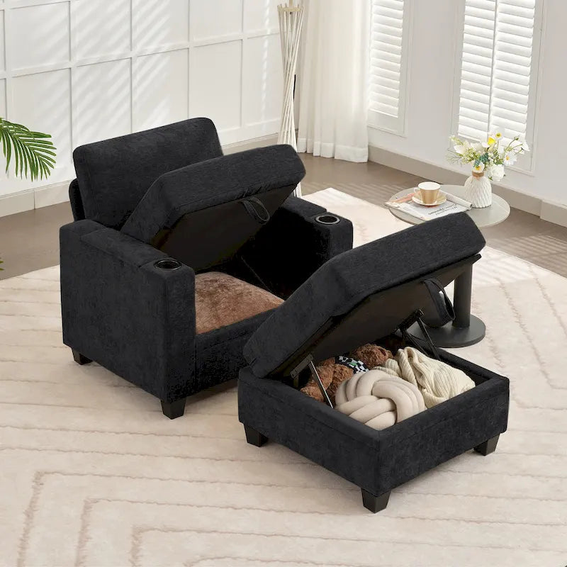 Chenille-Einzelschlafsofa mit abnehmbarem Hocker