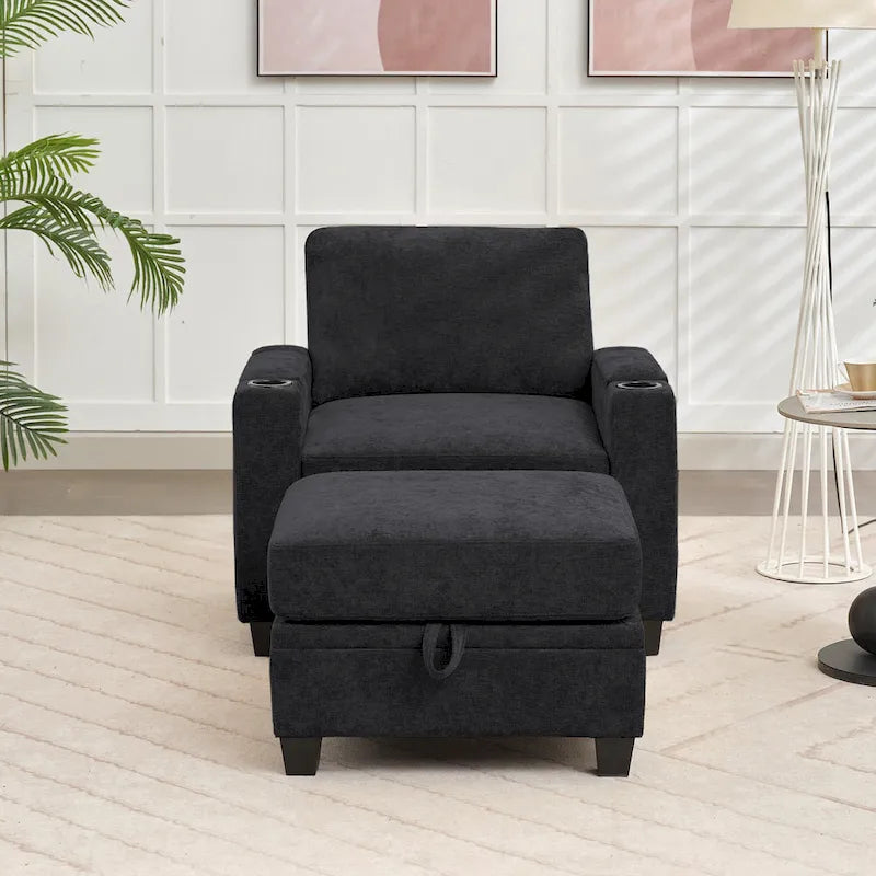 Chenille-Einzelschlafsofa mit abnehmbarem Hocker