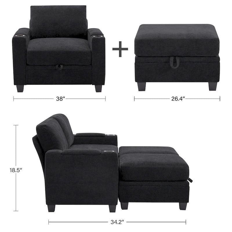 Chenille-Einzelschlafsofa mit abnehmbarem Hocker