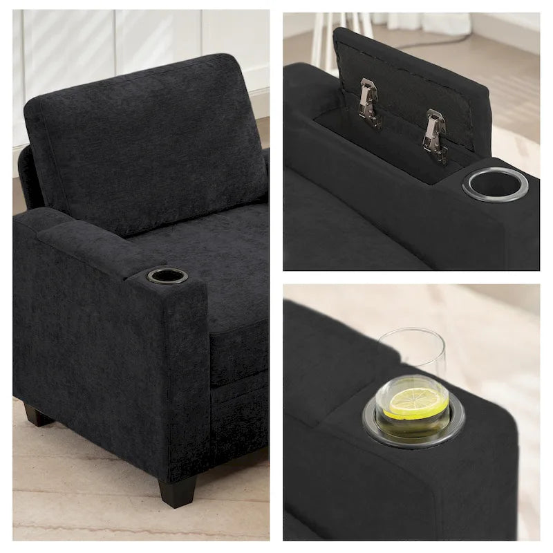 Chenille-Einzelschlafsofa mit abnehmbarem Hocker